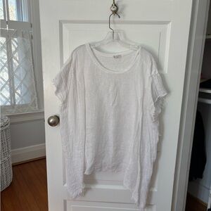 Suzy D London White Linen Frayed Edge Oversized Shortsleeve Tunic  Women’s M/L